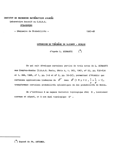 Séminaire de Probabilités III Université de Strasbourg: Octobre 1967–Juin 1968