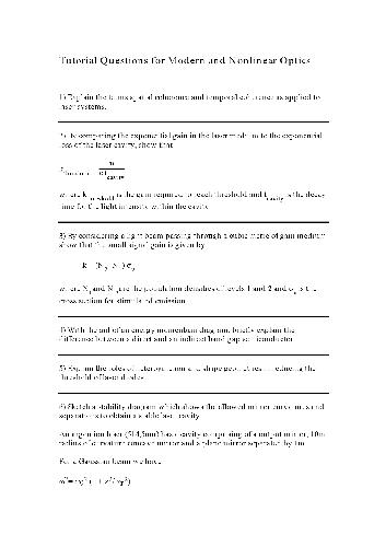 Tutorial questions for modern and nonlinear optics