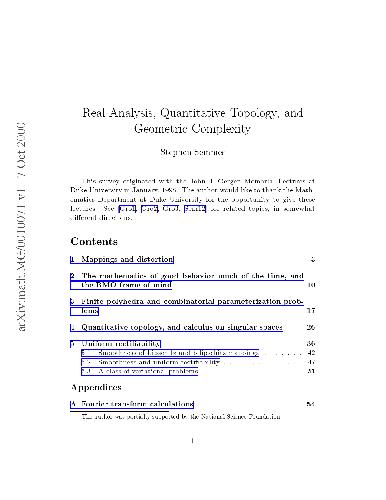 Real Analysis, Quantitative Topology, and Geometric Complexity