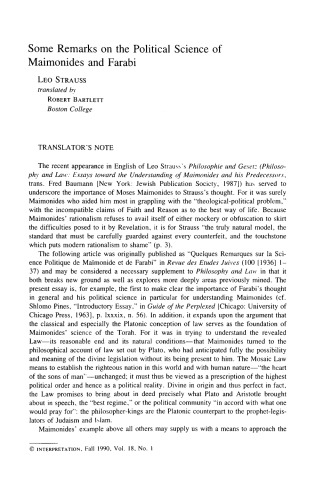 Some Remarks on the Political Science of Maimonides & Farabi [1937]