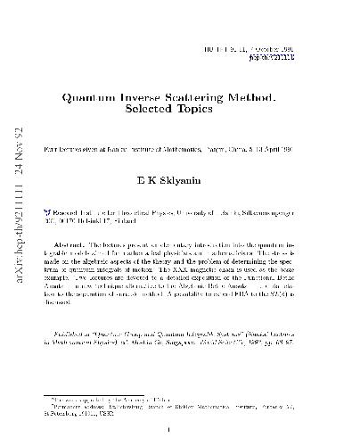 Quantum Inverse Scattering Method. Selected Topics