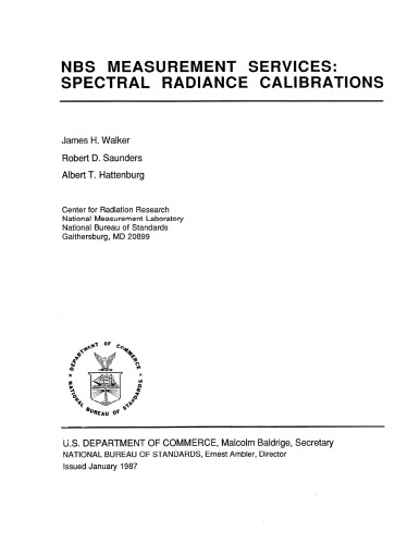 NBS Measurement Services: Spectral Radiance Calibrations