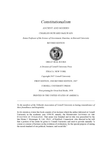 Constitutionalism: Ancient and Modern