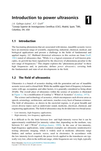 Power ultrasonics. Gallego-Jurez, Karl F. Graff : applications of high-intensity ultrasound