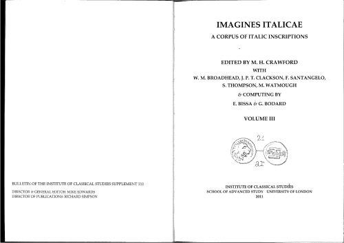 Imagines Italicae: A Corpus of Italic Inscriptions