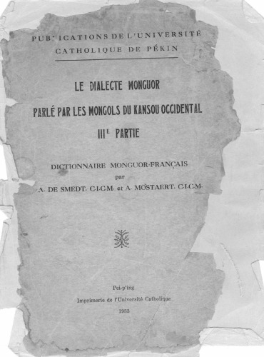 Le dialecte monguor parlé par les mongols du Kansou occidental