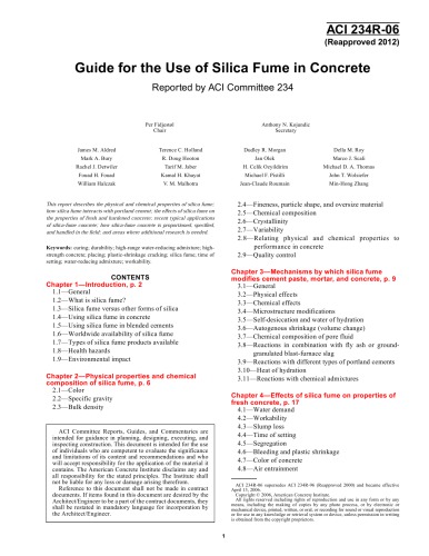 ACI 234R-06: Guide for the Use of Silica Fume in Concrete (Reapproved 2012)