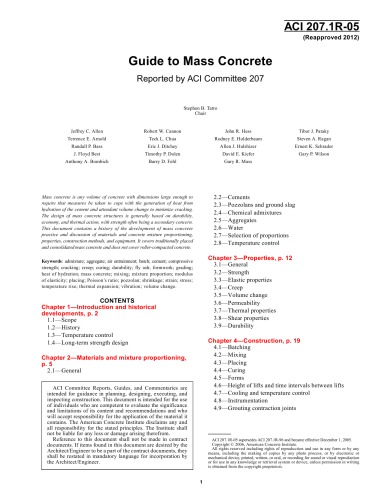 ACI 207.1R-05: Guide to Mass Concrete (Reapproved 2012)