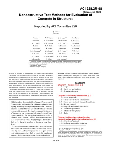 ACI 228.2R-98: Nondestructive Test Methods for Evaluation of Concrete in Structures (Reapproved 2004)