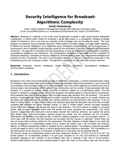 Security Intelligence for Broadcast:  Algorithmic Complexity