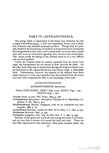 Astrapotheria of the Santa Cruz beds. Primates of the Santa Cruz beds