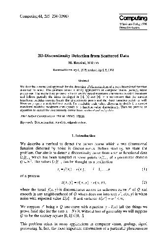 2D-Discontinuity Detection from Scattered Data