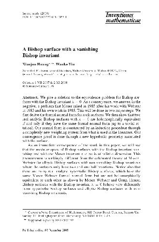 A Bishop surface with a vanishing Bishop invariant