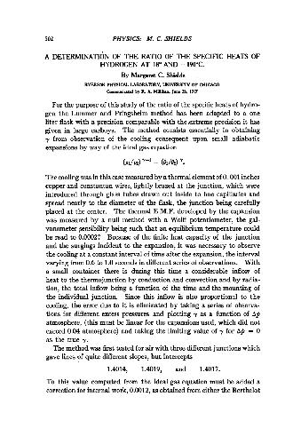 A Determination of the Ratio of the Specific Heats of Hydrogen at 18 and -190C