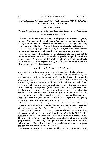 A Preliminary Report on the Magnetic Susceptibilities of Some Cases