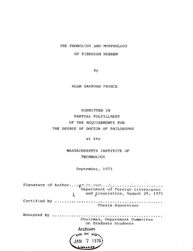 The phonology and morphology of Tiberian hebrew