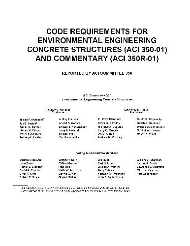 Code requirements for environmental engineering concrete structures ACI 350-01 and commentary