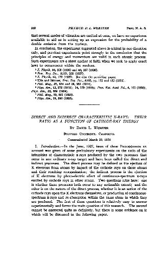 Direct and Indirect Characteristic X-Rays Their Ratio as a Function of Cathode-Ray Energy