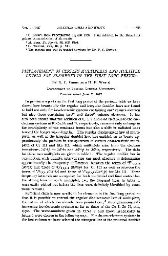 Displacement of Certain Multiplets and Multiple Levels for Elements in the First Long Period