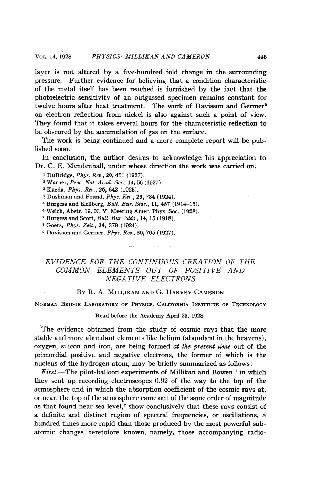 Evidence for the Continuous Creation of the Common Elements Out of Positive and Negative Electrons