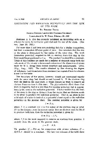 Ionization and Radiation Potentials and the Size of the Atom