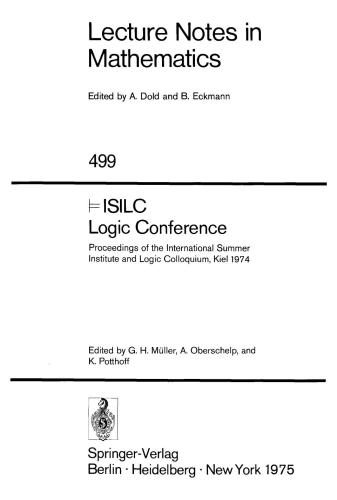 Isilc - Logic Conference: Proceedings of the International Summer Institute and Logic Colloquium, Kiel 1974