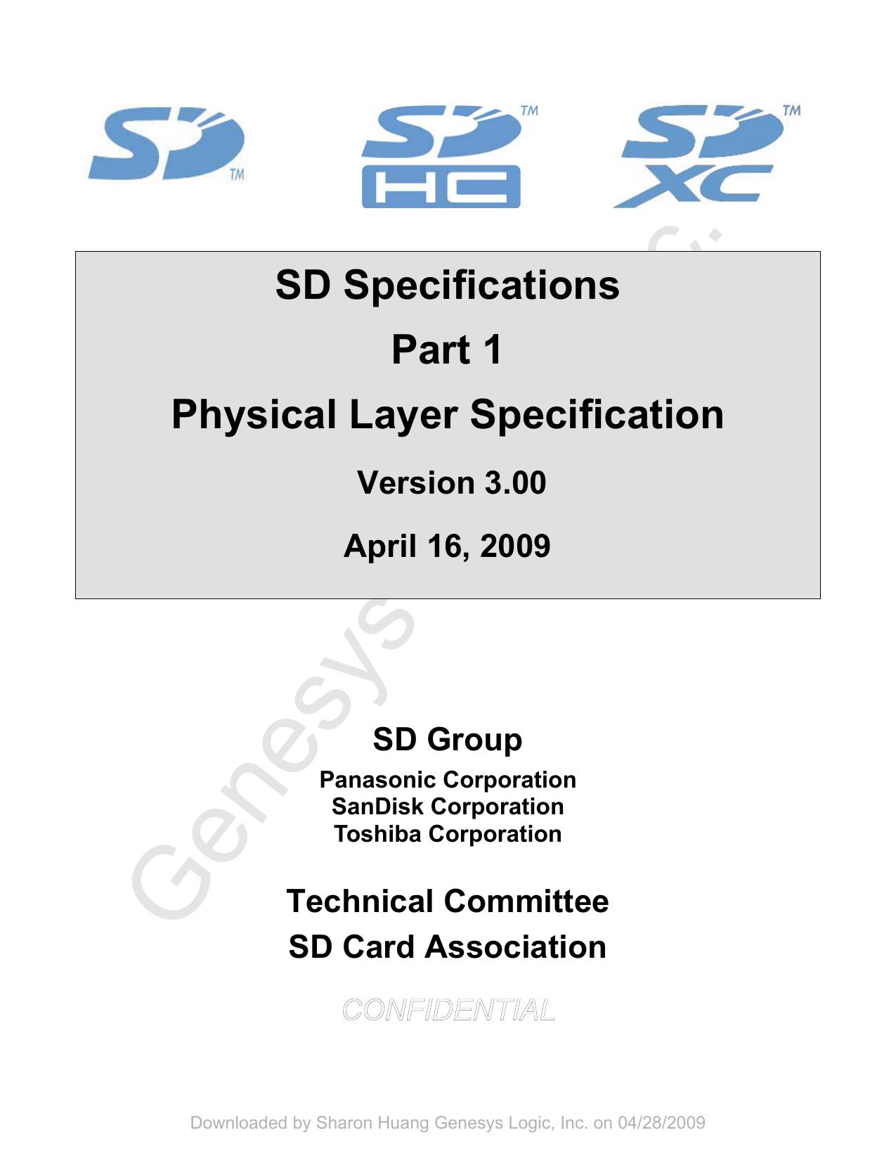 SD Specifications Part 1: Physical Layer Specification Ver3.00