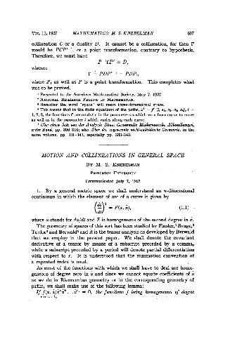 Motion and Collineations in General Space