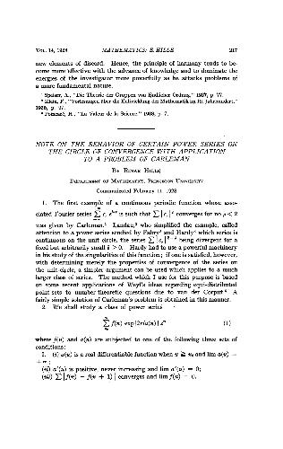 Note on the Behavior of Certain Power Series on the Circle of Convergence with Application to a Problem of Carleman