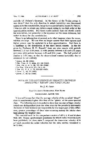 Note on the Difference in Velocity between Absolutely Bright and Faint Stars