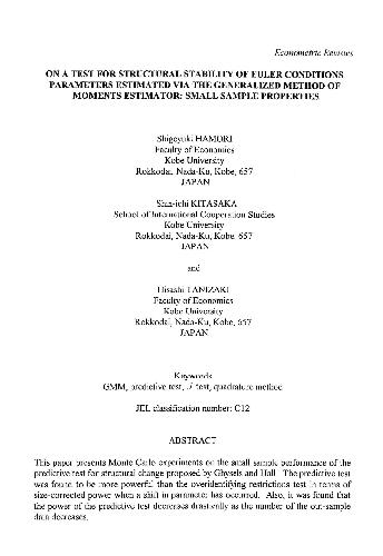 On a test for structural stability of euler conditions parameters estimated via the generalized method of moments estimator: small sample properties