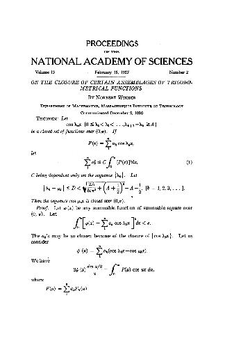 On the Closure of Certain Assemblages of Trigonometrical Functions