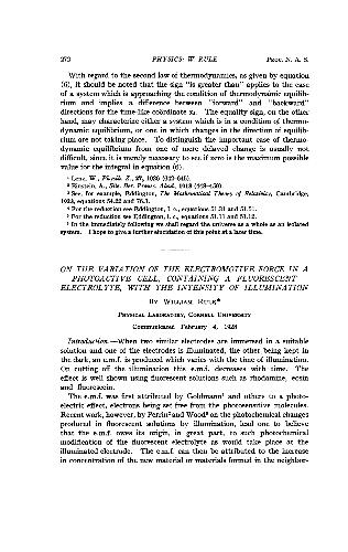 On the Variation of the Electromotive Force in a Photoactive Cell, Containing a Fluorescent Electrolyte, with the Intensity of Illumination