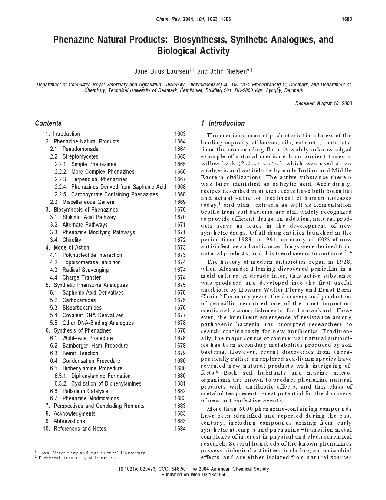 Phenazine Natural Products: Biosynthesis, Synthetic Analogues, and Biological Activity