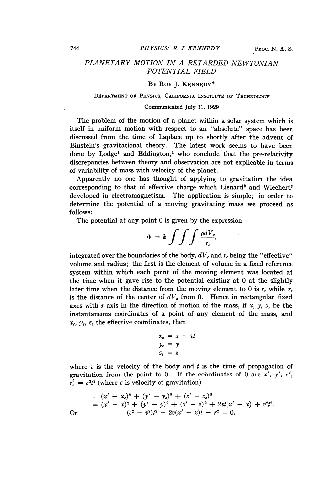 Planetary Motion in a Retarded Newtonian Potential Field