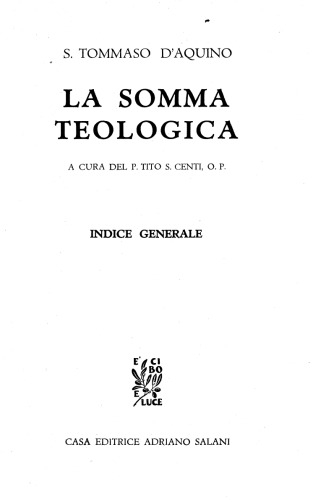 La Somma Teologica. Indice generale