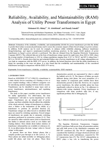 Reliability, Availability, and Maintainability (RAM)  Analysis of Utility Power Transformers in Egypt