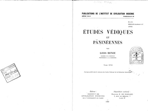 Etudes védiques et pāṇinéennes 17
 (OCLC) 174367534