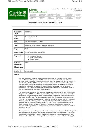 Simulation and Control of Reactive Distillation