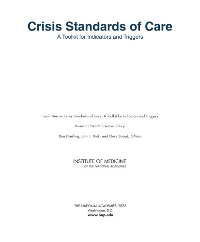 Crisis Standards of Care: A Toolkit for Indicators and Triggers