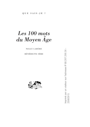 Les 100 mots du Moyen Âge