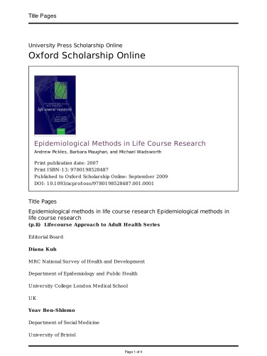 Epidemiological Methods in Life Course Research