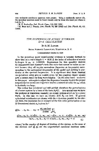 The Dispersion of Atomic Hydrogen II-A Calculation