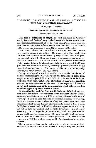 The Heat of Dissociation of Oxygen as Estimated from Photochemical Ozonization