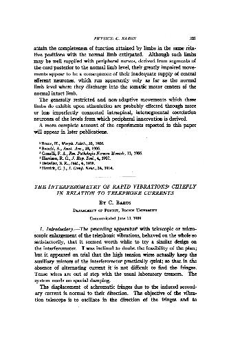 The Interferometry of Rapid Vibrations Chiefly in Relation to Telephone Currents