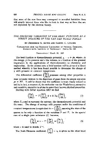 The Pressure Variation of the Heat Function as a Direct Measure of the van der Waals Forces