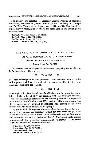 The Reaction of Chlorine with Hydrogen