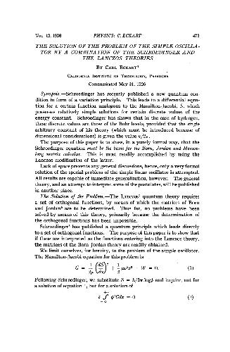 The Solution of the Problem of the Simple Oscillator by a Combination of the Schroedinger and the Lanczos Theories