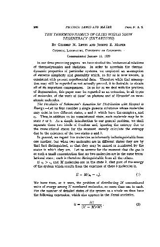 The Thermodynamics of Gases which Show Degeneracy (Entartung)