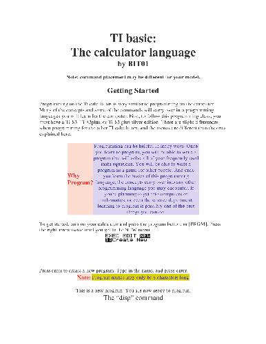TI Basic Tutorial